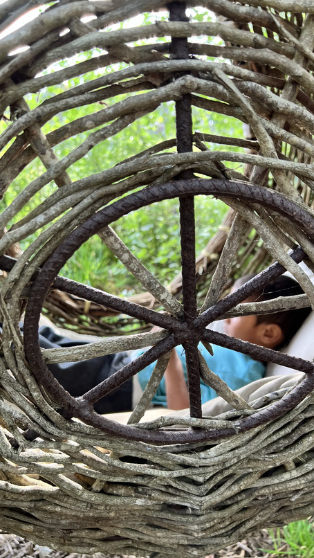 Little boy relaxing in the nest swing at the edge of the poplar forest in Sondagskloof